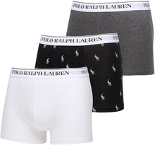 Lade das Bild in den Galerie-Viewer, Polo Ralph Lauren Herren Boxershorts 3er-Pack in Weiß, Schwarz und Grau aus Baumwoll-Stretch.
