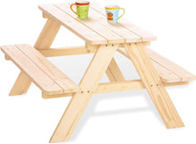 Lade das Bild in den Galerie-Viewer, Serafin Kinder Picknick-Sitzgruppe aus Kiefernholz mit Tisch und zwei integrierten Bänken für Garten, Terrasse und Balkon.
